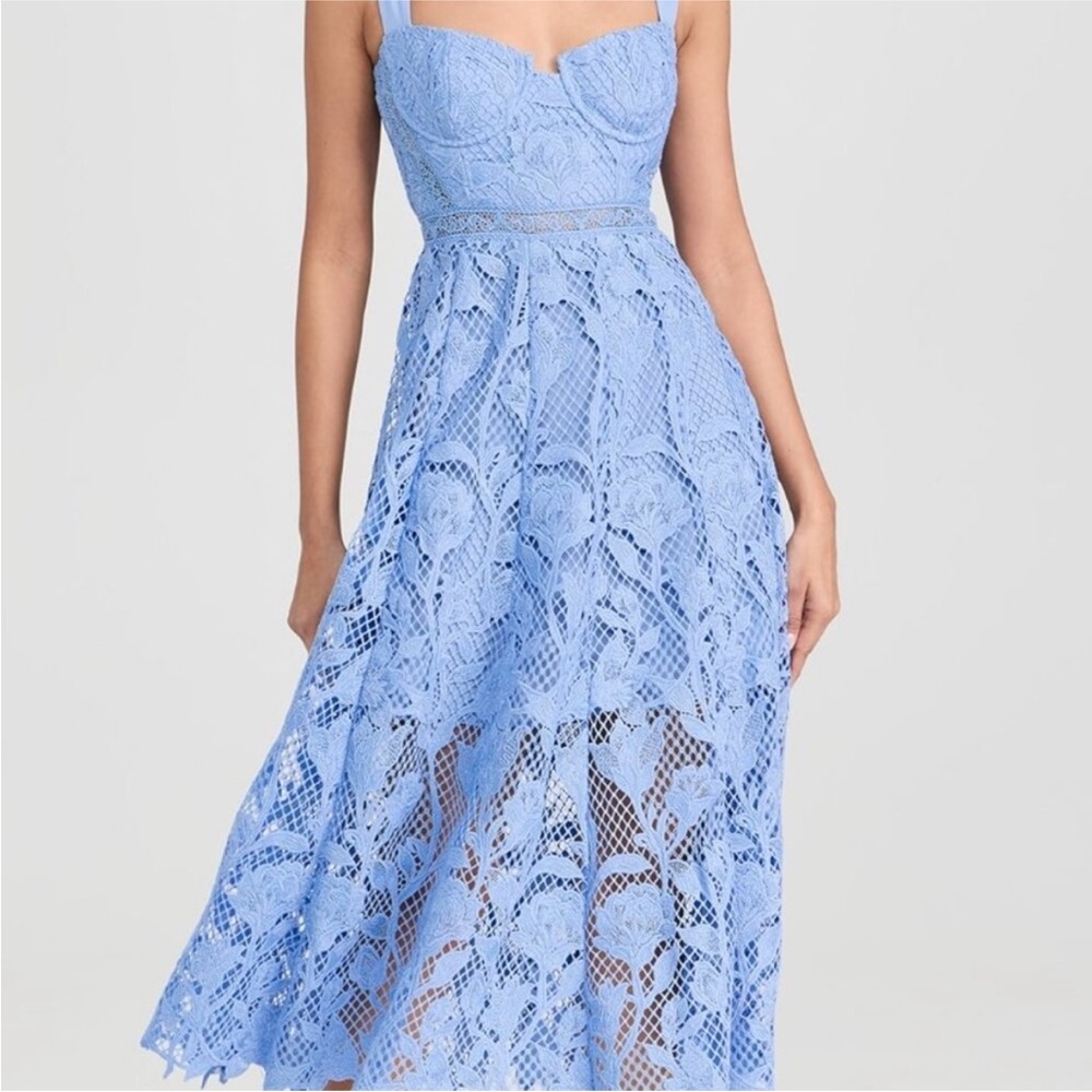Self-Portrait Light Blue Lace Detail Dress